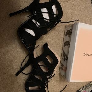 Sexy black lace up heels (open heels to best offer)